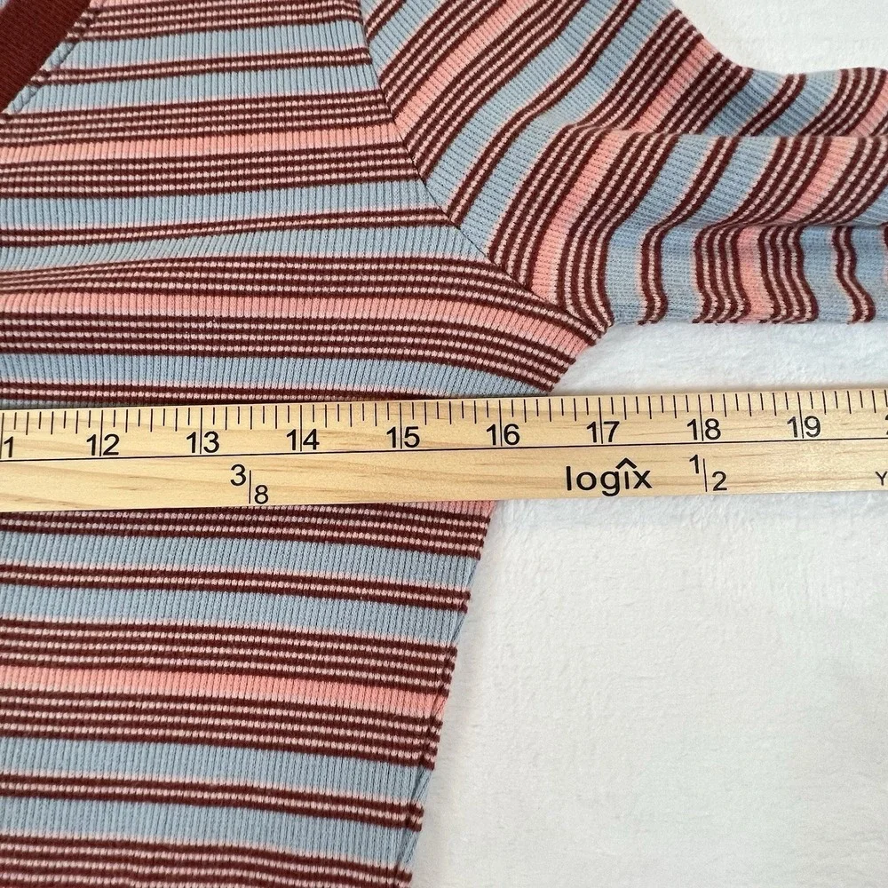 Madewell Womens Shirt Fine Ribbed Henley Tee Striped Vneck Preppy Size Medium - Picture 8 of 8